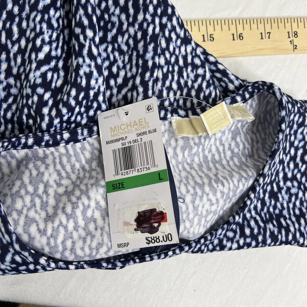Michael Kors (MK)‎ Women's Printed Blue Tank Top Zipper Back Size Large~NWT